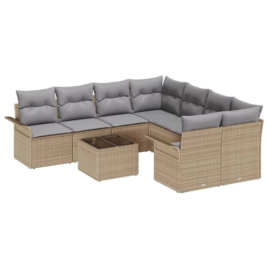 vidaXL Garten-Sofa-Set 9-teilig aus Polyrattan in Beige mit Tisch und Polsterkissen für Terrasse und Balkon - Bild 2