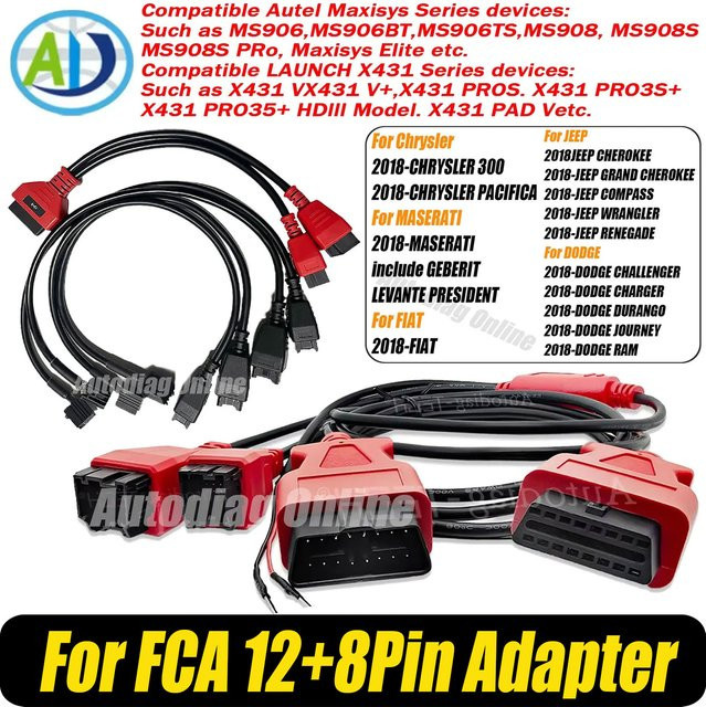 Xtool Automatisches OBD2 Diagnosekabel für Chrysler, Jeep und Dodge, 12 + 8 Pin Stecker, Rot - Bild 1
