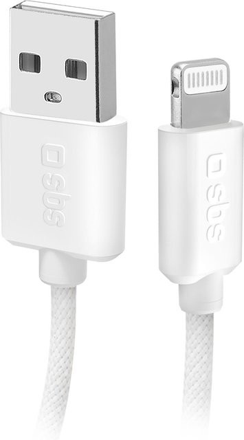 SBS Textilkabel USB-A auf Lightning mit Kabelhalter, Weiß, 1,5 m - Bild 1