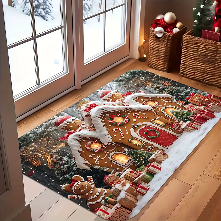 VIKAMA Weihnachts-Lebkuchen Teppich, rutschfester Dekoteppich für Wohnzimmer, Schlafzimmer und Flur, mehrfarbig - Bild 4