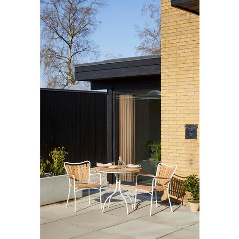 Cinas Balkonset Ellen in Weiss aus Aluminium und Holz mit Tisch und Stühlen, Tisch H: 73 cm, Ø: 80 cm, Stühle B: 59 cm, H: 72 cm, T: 57 cm - Bild 3