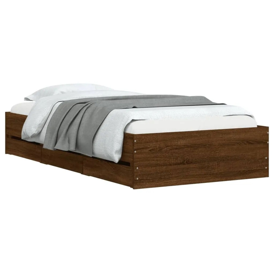 vidaXL Bettgestell mit Schubladen in Eiche Braun, modernes Design aus Holzwerkstoff, B/T/H: 90 x 190 cm - Bild 2