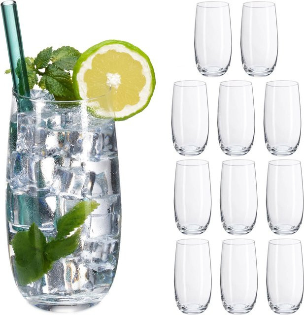 Relaxdays 12er Set Longdrinkgläser aus Kristallglas in Transparent, spülmaschinengeeignet - Bild 1