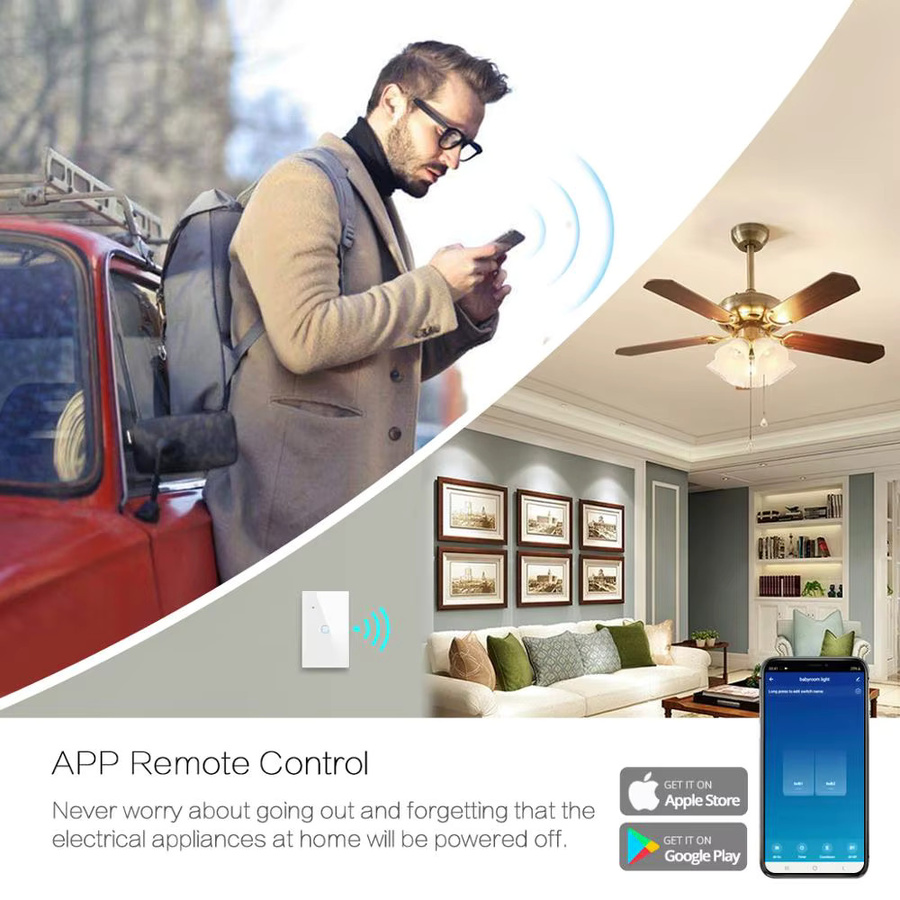 Tuya Smart WiFi Touch Lichtschalter in Weiß mit App-Steuerung und Sprachsteuerung für Alexa und Google Assistant, ohne Neutralleiter - Bild 3