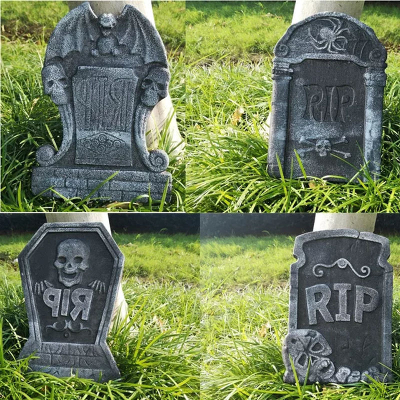 4er-Set Halloween Grabsteine aus Schaumstoff und Kunststoff in Grau für die Outdoor- und Heimdekoration - Bild 1