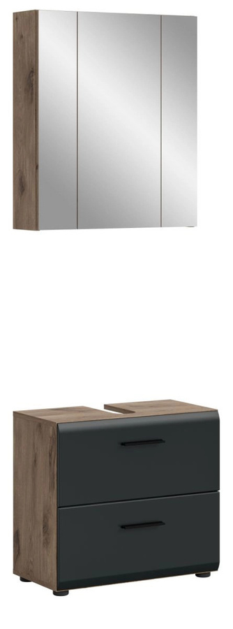 Badmöbel Set Cover von Inn.Furn in Schwarz und Eiche, 2-teilig, bestehend aus Waschtischunterschrank und Spiegelschrank, Breite: 60 cm, Höhe: 185 cm, Tiefe: 30 cm - Bild 3