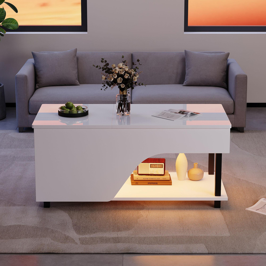 Höhenverstellbarer Couchtisch PD1 in Weiß mit Lift-Mechanismus und Stauraum, B/T/H: 100 x 50 x 46 cm - Bild 2