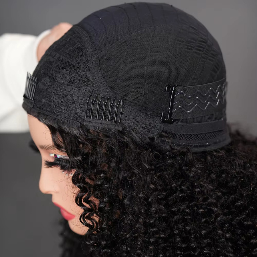 Sooolavely Halbperücke, 16 Zoll, Echthaar, Wasserwelle, Schwarz, Unisex - Bild 4