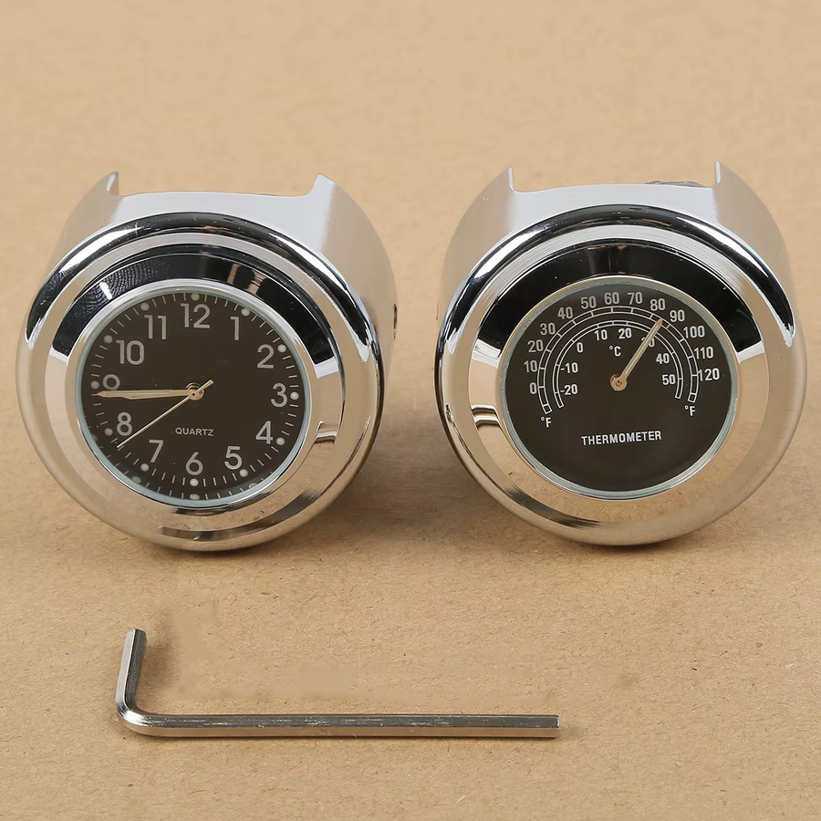 TCMT Uhr & Thermometer, Schwarz/Chrom, für Motorrad Lenker - Bild 3