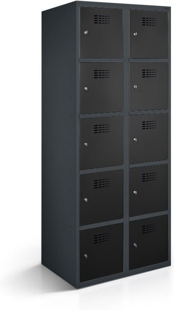 rotstahl Fächerschrank mit 10 Fächern in Schwarz und anthrazitgrauem Korpus, B/T/H: 80 x 50 x 180 cm - Bild 1