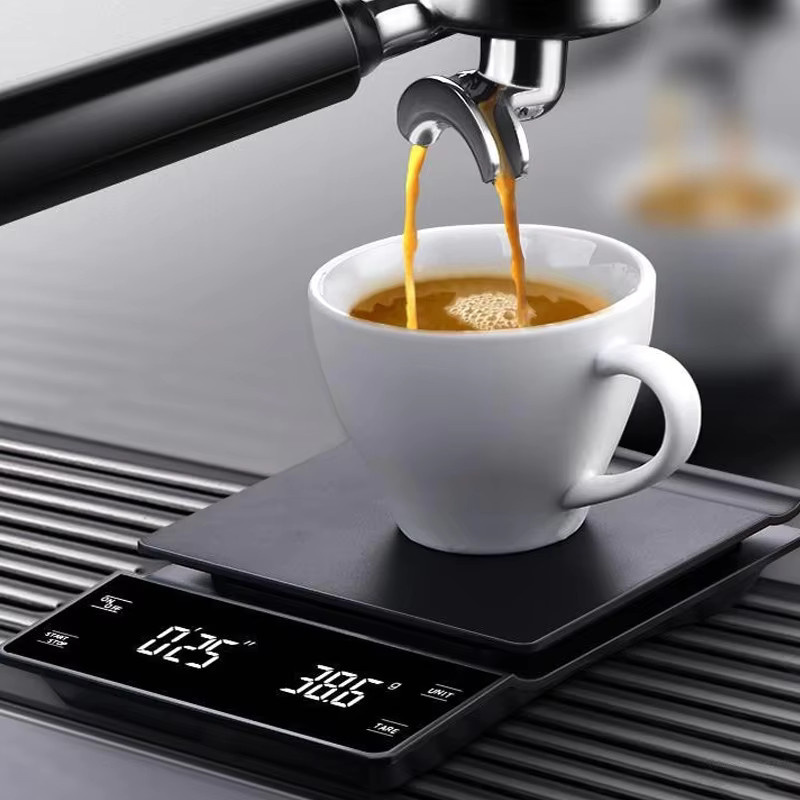 Digitale Kaffeewaage kebidumei mit Timer und LED-Display in Schwarz, hochpräzise Küchenwaage für Espresso bis 3 kg - Bild 3