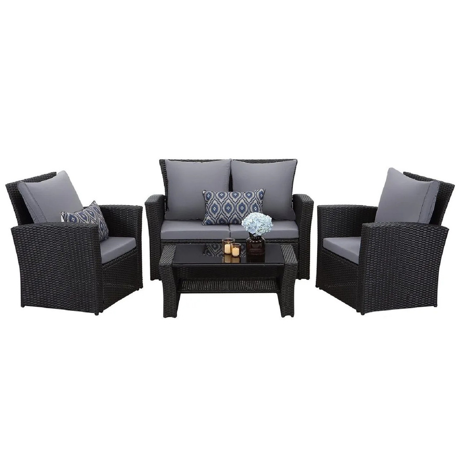MeXo Poly Rattan Balkonmöbel Set für 4 Personen in Schwarz - Bild 2
