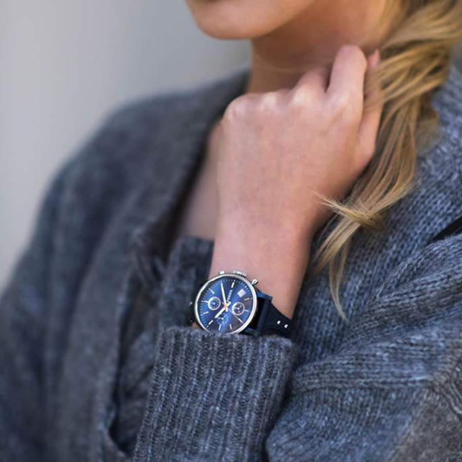 Fossil Chronograph Damenuhr, Quarz, Blau, Leder - Bild 2