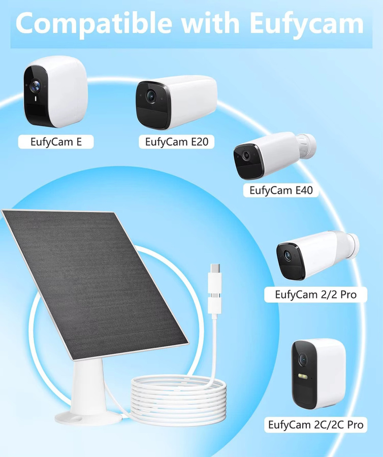 ELEGEEK 10W 5V Solarpanel mit Micro USB-C Anschluss für Sicherheitskameras und Heimbeleuchtungssysteme in Schwarz oder Weiß - Bild 2
