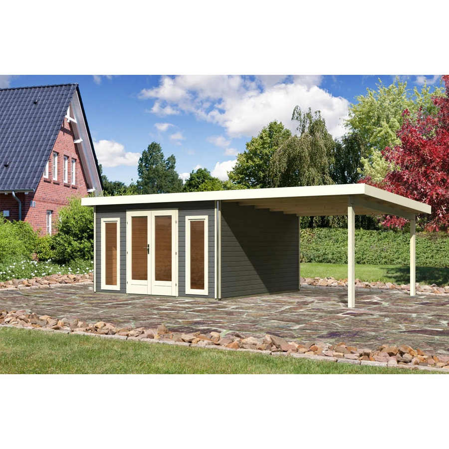 Karibu Holz-Gartenhaus Norrköping mit Pultdach in Terragrau, lackiert, B/T: 365 x 365 cm - Bild 2
