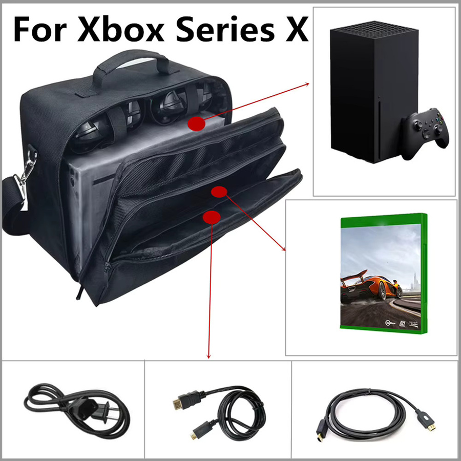 Shunmaii Wasserdichte Umhängetasche in Schwarz für Xbox Series X/S Konsolen, Controller und Zubehör mit Doppelschicht-Design - Bild 6