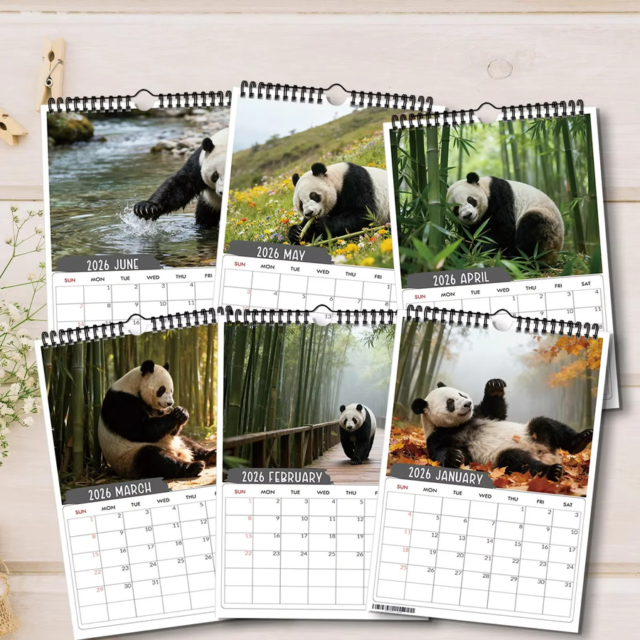 Bambus-Wald-Panda-Kalender in Multicolour aus Holz und Papier für deine Heimdekoration - Bild 6