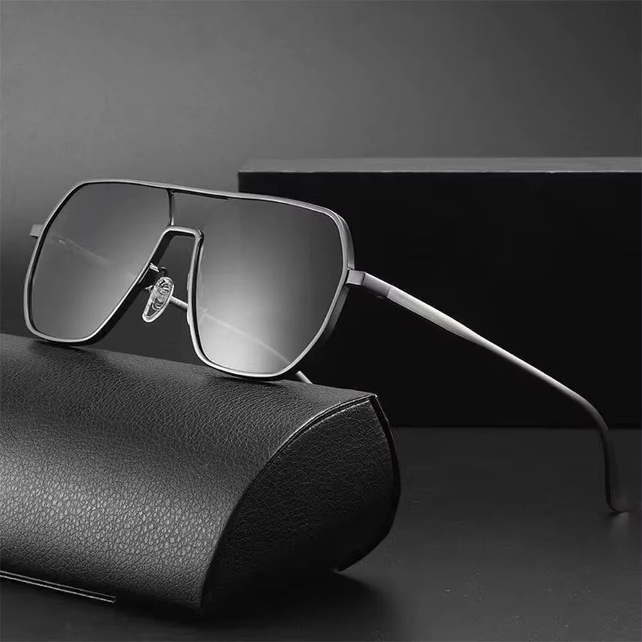 Polarisierte Farbwechsel-Sonnenbrille, Damen, Vollrand, Square, Metal, Grau, Krokodil - Bild 1