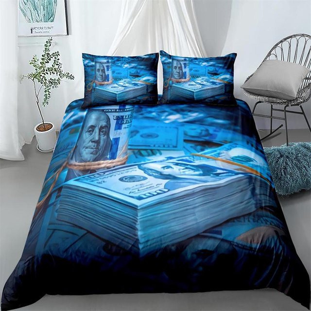 Bettwäsche-Set Your Warm Home mit Dollar-Muster in Blau, 3-teilig aus Polyester, King-Size, B/H: 180 x 210 cm mit zwei Kissenbezügen (50 x 70 cm) - Bild 1