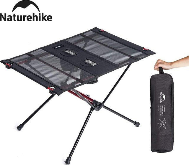 Naturehike Tragbarer Klappbarer Campingtisch mit Getränkehaltern in Schwarz - Bild 1