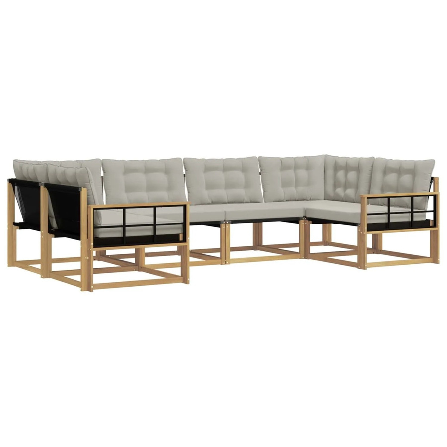 vidaXL Outdoor-Sofagarnitur in U-Form aus Akazienholz mit Textilene-Bezug und Kissen, Weiß und Grau - Bild 2