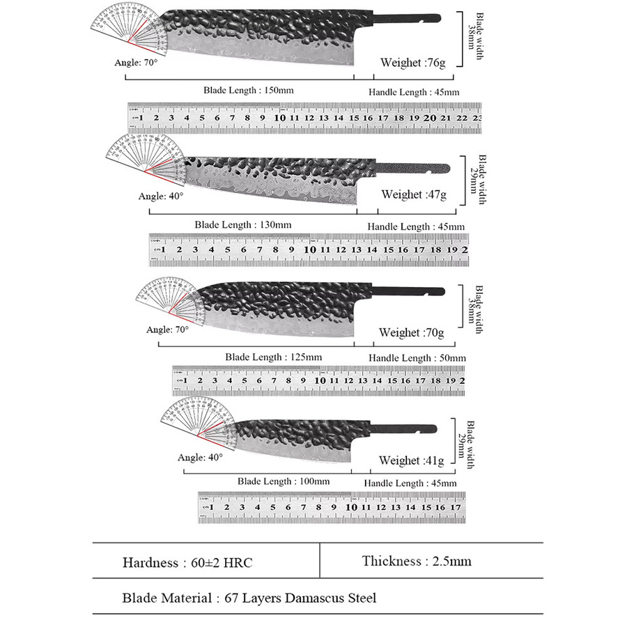 MOSTODOZO Damaszener Stahl Pariermesser Rohklinge Full Tang in Silber für DIY Japanischen Kochmesser-Stil - Bild 3