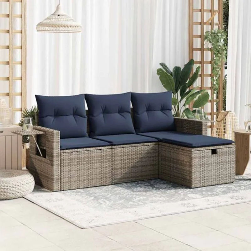 4-teilige Garten-Sofagarnitur aus Polyrattan und Stahl in Grau von Vidaxl mit Kissen - Bild 1