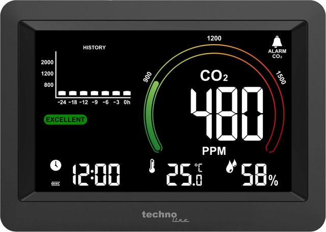 Technoline WL 1028 Luftgüte-Monitor CO2-Messgerät mit Alarm in Schwarz - Bild 1