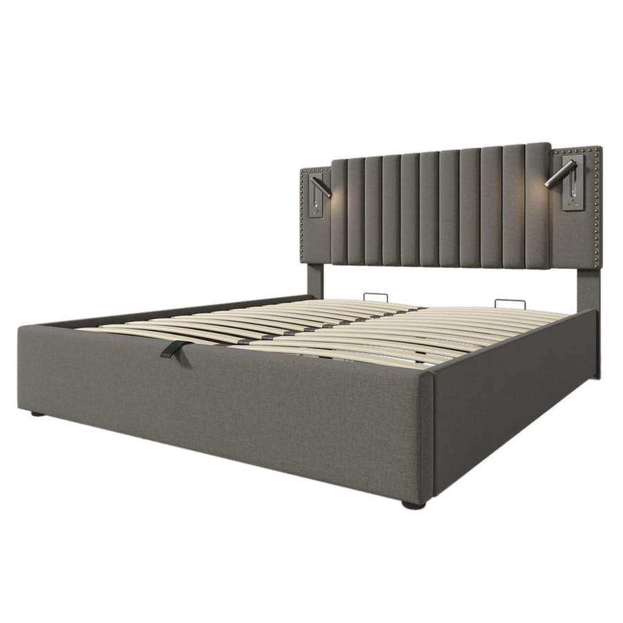 okwish Polsterbett mit Stauraum und USB-Anschluss in Grau, B/T/H: 140 x 200 x 147 cm - Bild 2
