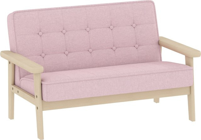 Aosom Kindersessel aus Schaumstoff mit Samtoptik und Holzfüßen in Rosa, B/T/H: 77 x 42 x 48 cm - Bild 1