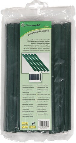 FLORAWORLD Befestigungs-Klemmprofil für Sichtschutzstreifen und Einstabmatten, Grün, 25 Stück, B: 24 cm, H: 1,5 cm - Bild 1
