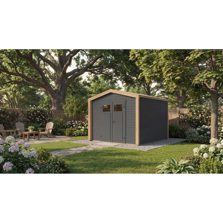 Weka Holz-Gartenhaus Killarney mit Satteldach in Anthrazit-Eiche, B/T: 311 x 313 cm - Bild 2