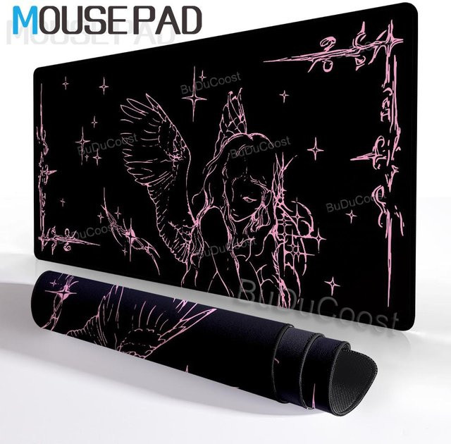 Tuilelai XXL Mauspade Anime-Mädchen Gothic Ästhetik in Schwarz-Weiß-Grau, B/H/D: 80 x 40 x 0,2 cm - Bild 1