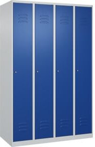 C+P Spind Classic PLUS Garderobenschrank mit 4 Abteilen, Zylinderschloss und 3 Garderobenhaken, Farbe: Enzianblau, H x B x T: 185 x 120 x 50 cm - Bild 1