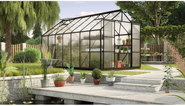 Vitavia Gewächshaus Uranus 11500 in Schwarz mit Aluminiumrahmen, Polycarbonat-Verglasung, Fundament und Regenrinnen, 11,5 m² - Bild 1