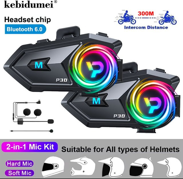 KEBETEME Bluetooth Motorrad Helm Intercom BT6.0 mit 1000mAh Akku und Musik-Sharing in Schwarz - Bild 1