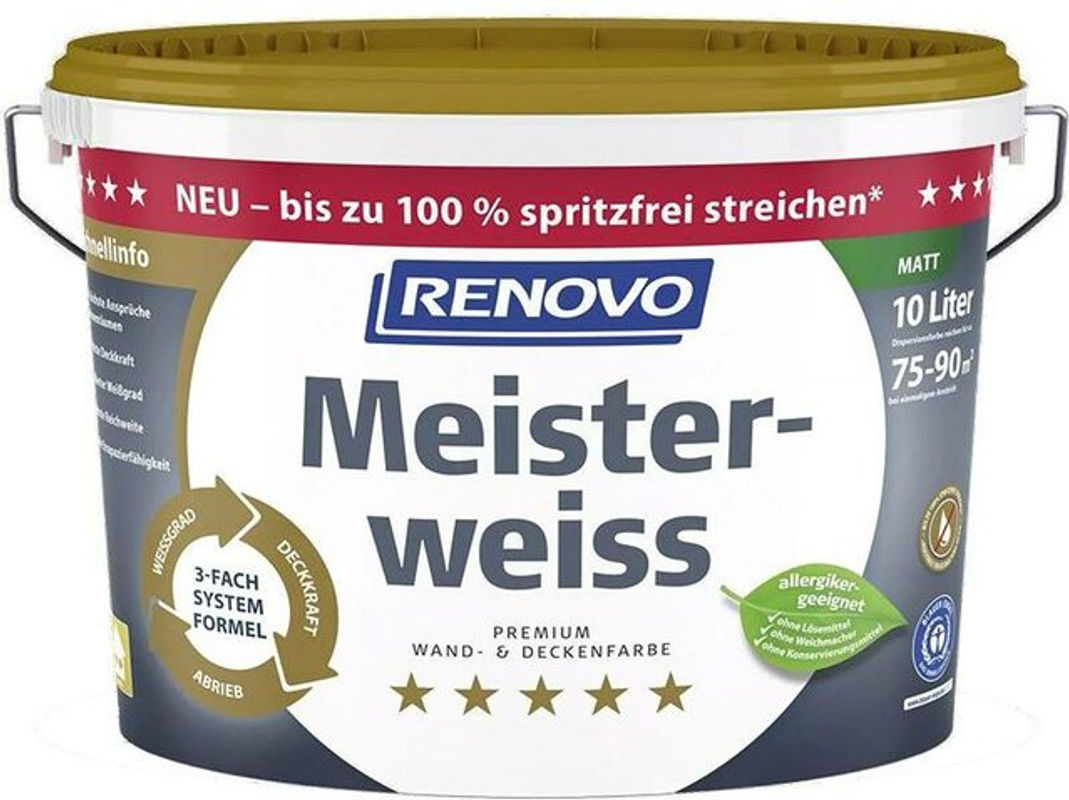 RENOVO Dispersionsfarbe Meisterweiss, matt, Farbe: Weiss, 10 l - Bild 2