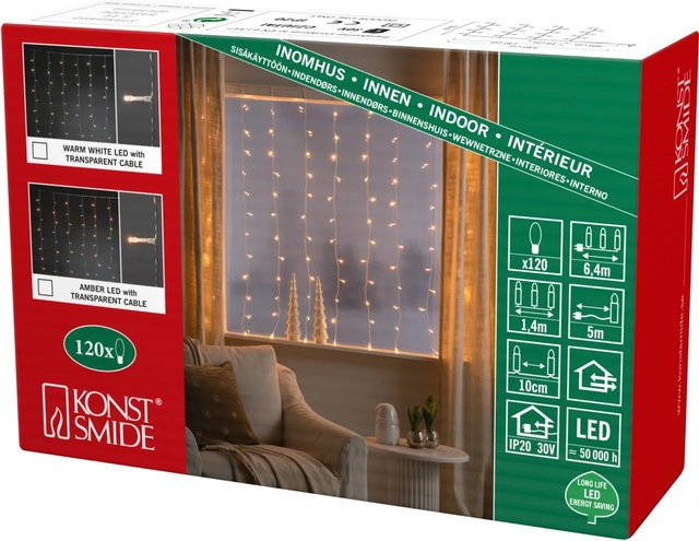 Konstsmide LED Lichtervorhang für Fenster mit 120 bernsteinfarbenen Dioden in Gold/Messing und Transparent - Bild 1