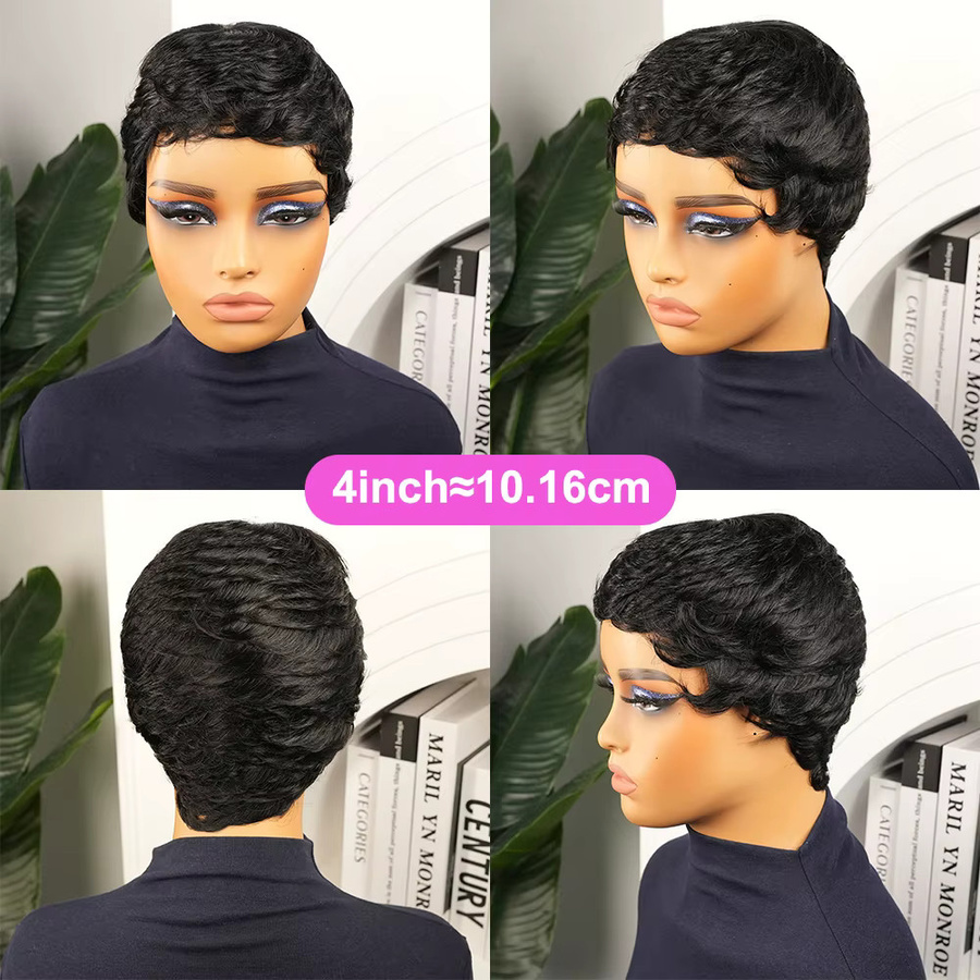 OYM HAIR Pixie-Schnitt Perücke, Echthaar, kurz, gerade, mit Pony, Damen - Bild 4