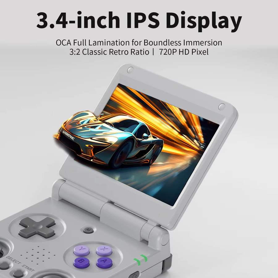ANBERNIC RG34XXSP Flip Handheld-Spielekonsole mit 3,4 Zoll IPS-Bildschirm, Linux 64-Bit, 64GB Speicher, Wi-Fi und HDMI-TV-Ausgang - Bild 2