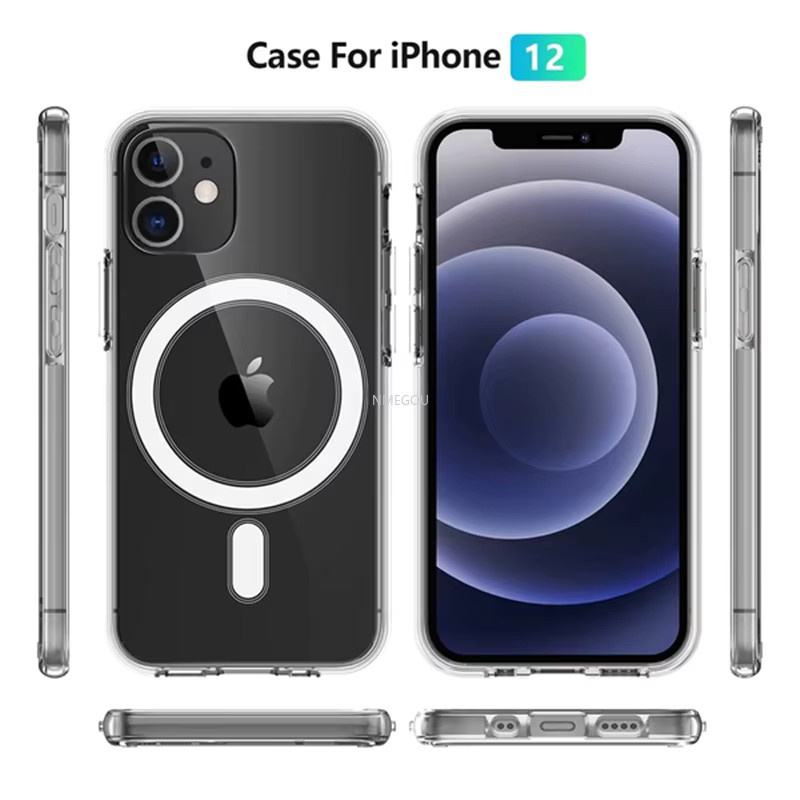 Ultraklare magnetische Kreis-Telefonhülle für MagSafe kompatibel mit iPhone 15 14 13 12 11 Pro Max Mini XS XR 8 Plus SE 2020 in Transparent - Bild 2