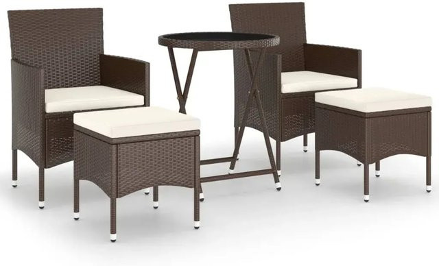vidaXL 5-teiliges Bistro-Set aus Poly-Rattan und Hartglas in Braun und Weiß - Bild 1