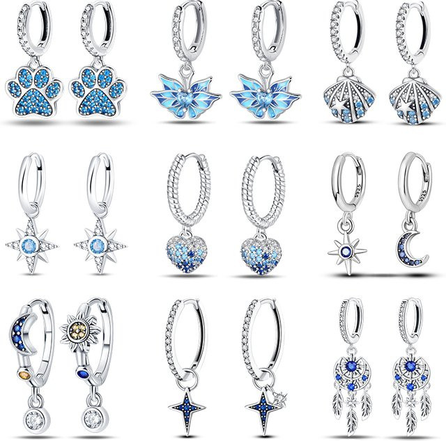Pandach Ohrringe 925 Silber, Blau, Zirkonia, Sterne Mond, Damen - Bild 1