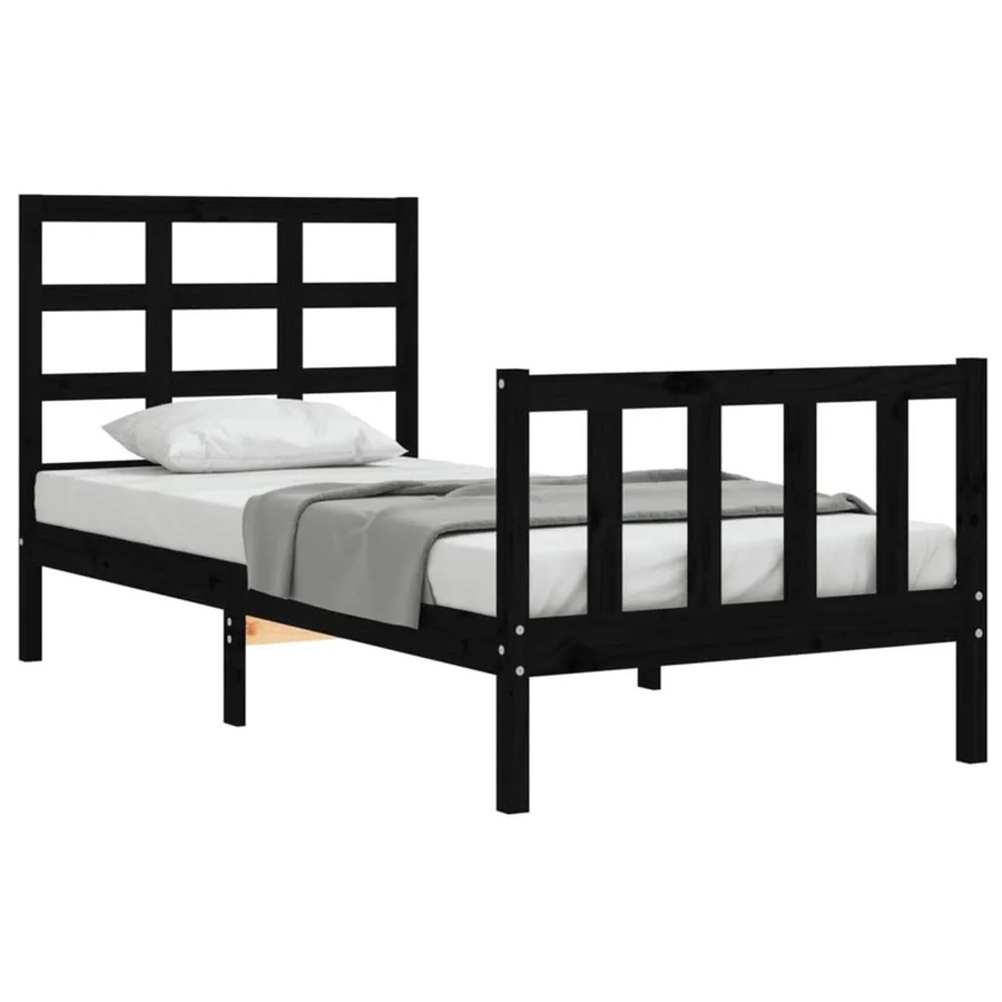 vidaXL Massivholzbett aus Kiefernholz mit Kopfteil in Schwarz, B/T/H: 80 x 190 x 100 cm - Bild 2
