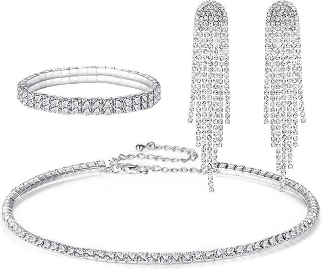 Schmuck-Set Allbestart, Messing, Weiß, Zirkonia, Kristall, Damen - Bild 1
