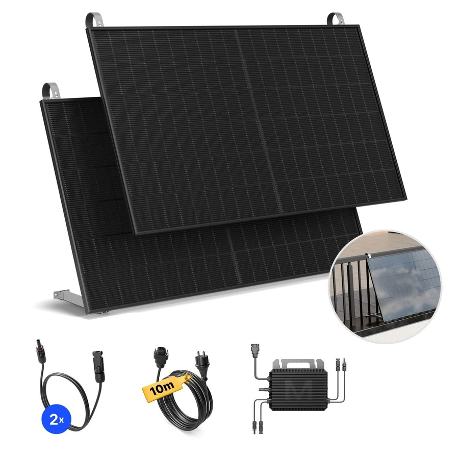 Solakon Balkonkraftwerk 1000W Photovoltaik Komplettset mit Balkonhalterung und 10m Kabellänge in Schwarz - Bild 1