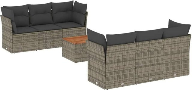 vidaXL 7-tlg Garten-Sofagarnitur aus Poly Rattan in Grau mit Kissen Modell 77 - Bild 1