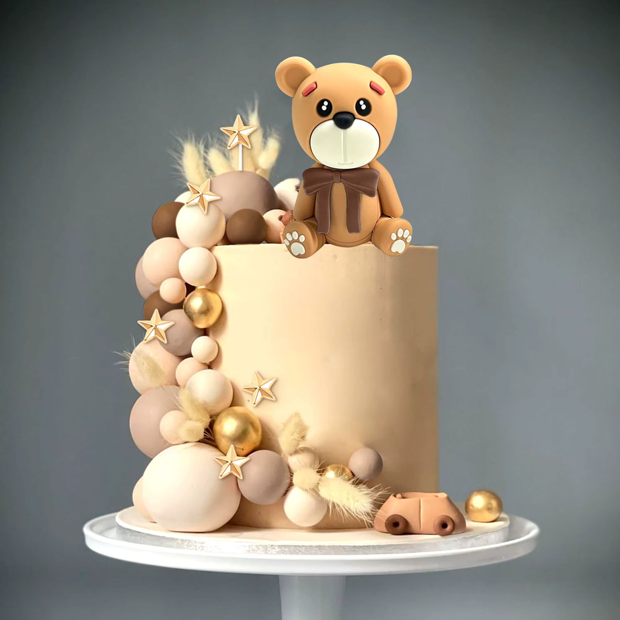 LaVenty Gender Reveal Party Kuchendekoration mit Teddybär in Braun - Bild 3
