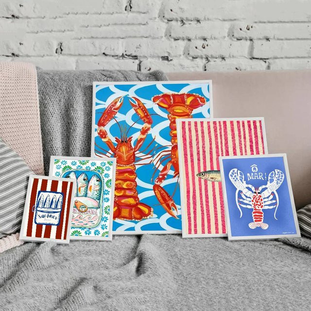 Wasserfeste DIY-Aufkleber mit Sardinen- und Hummer-Motiven in Multicolour für maritime Wanddekoration - Bild 1