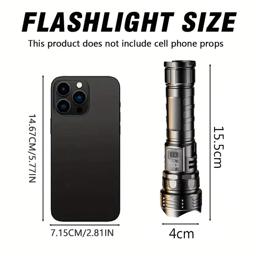 KDULIT USB wiederaufladbare LED-Taschenlampe in Schwarz mit 1000 lm, zoombare wasserdichte Outdoor-Taschenlampe aus Aluminium für Camping und Wandern - Bild 6
